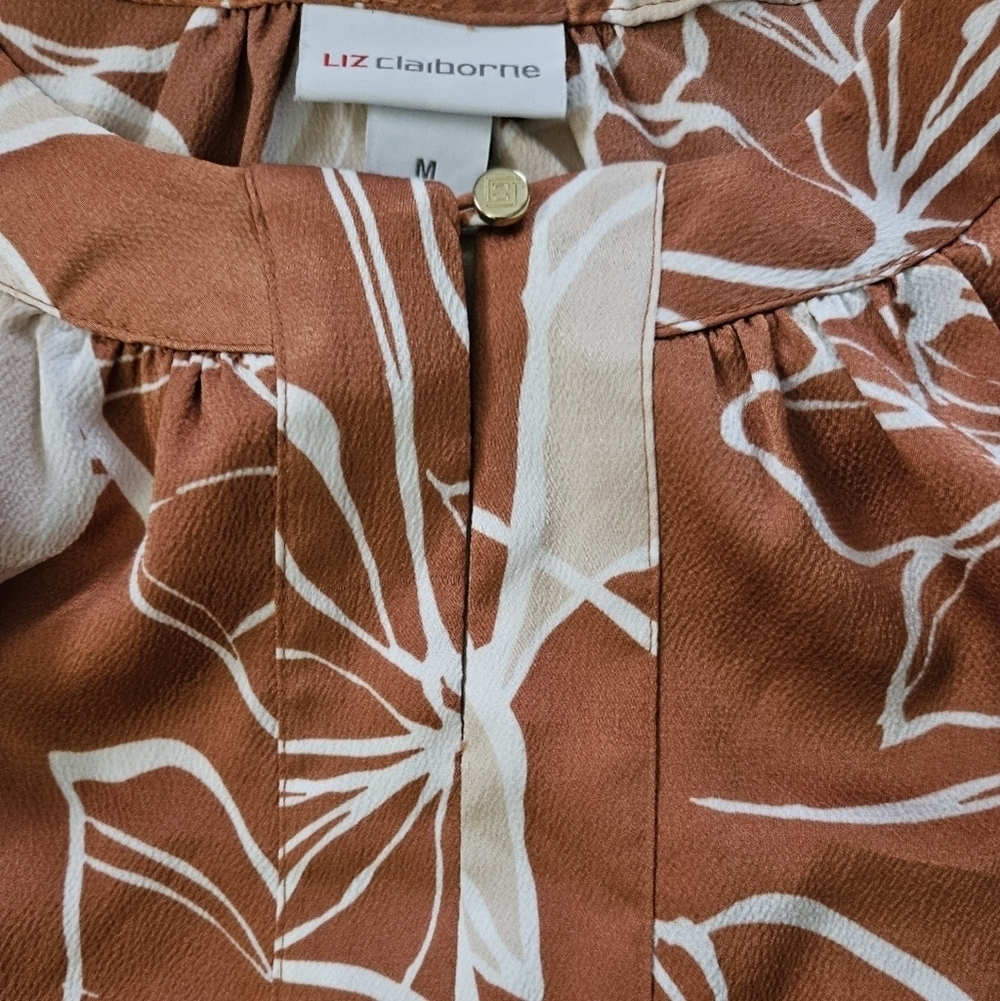 Liz Claiborne Floral Orange Sleeveless Top Size M - Picture 3 of 6